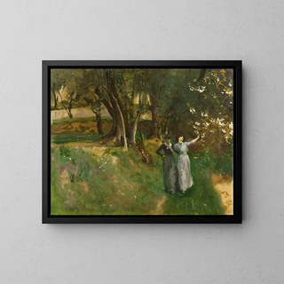 Landschaftsgemälde mit Frauen im Vordergrund - John Singer Sargent — gerahmtes Bild an der Wand