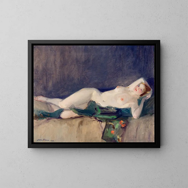 Akt mit grünem Schal - John Sloan — gerahmtes Bild an der Wand