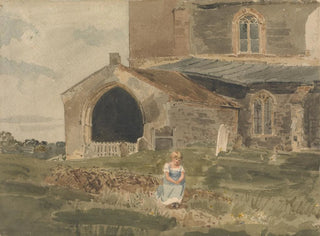 John Thirtle - Young Girl Sitting on a Bank outside a Church.webp