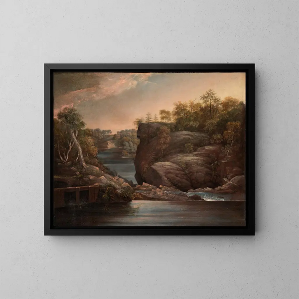 Chutes de Norwich ou Les chutes du Yantic à Norwich - John Trumbull — gerahmtes Bild an der Wand
