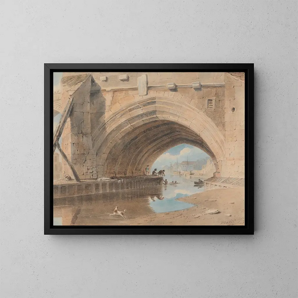 Unter der Ouse-Brücke beim Baden gehen - John Varley — gerahmtes Bild an der Wand
