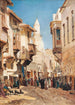 Eine belebte Straße vor der Moschee des Emir Mindar in Kairo - John Varley der Jüngere — Ansicht des Kunstwerks