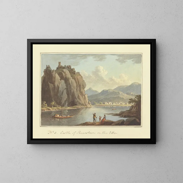 Château de Schrecstein sur l'Elbe - John Warwick Smith — gerahmtes Bild an der Wand