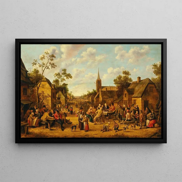 Joost Cornelisz Droochsloot - A village scene with peasants feasting and conversing.webp