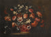 Naturstillleben mit einem Korb voller Tulpen, Nelken und anderen Blumen auf einem Steinsockel - José de Arellano — Ansicht des Kunstwerks