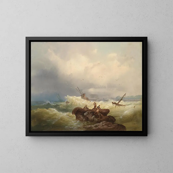Rochers am Ufer eines stürmischen Meeres - Josef Carl Berthold Püttner — gerahmtes Bild an der Wand