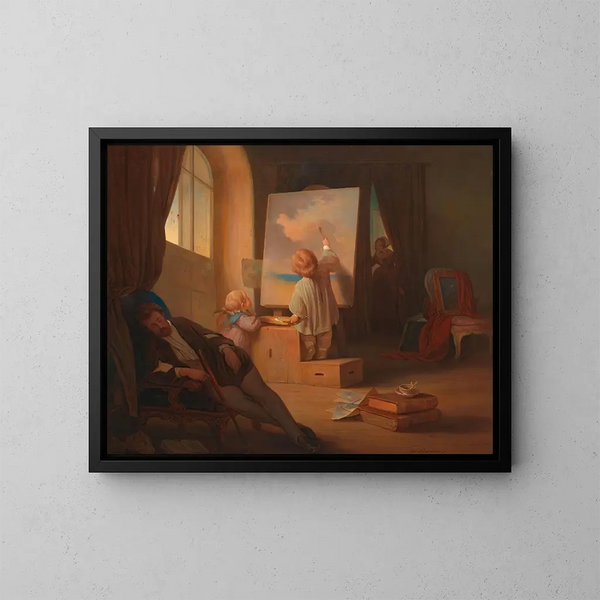 Der schlafende Maler - Josef Danhauser — gerahmtes Bild an der Wand