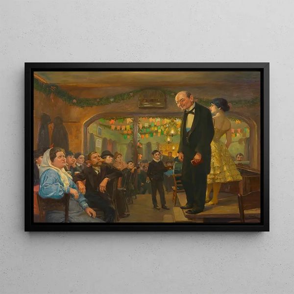 Josef Engelhart - Volkssngervorstellung Jean Meneghini und Mizzi Lang in einem Wiener Vorstadtgasthaus.webp