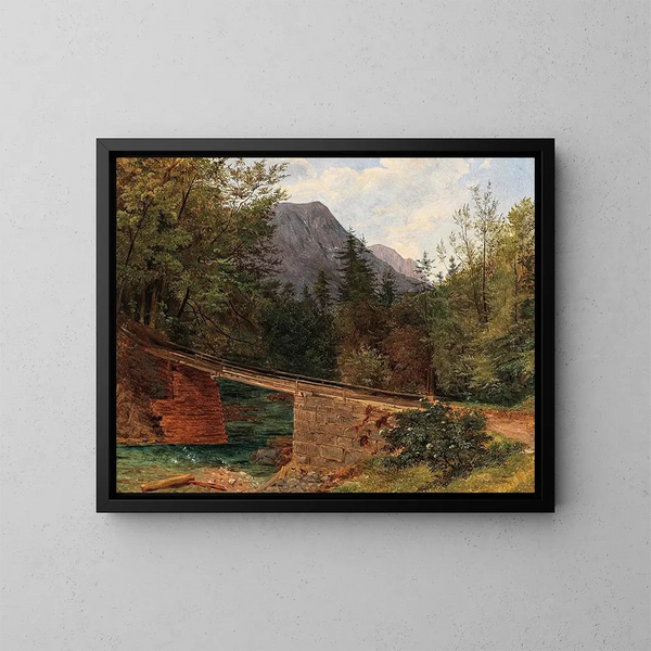 Das Brücke bei der Mühle von Rettenbach in Bad Ischl - Josef Feid — gerahmtes Bild an der Wand