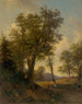 Alpenlandschaft mit Bäumen im Vordergrund - Josef Höger — Ansicht des Kunstwerks