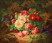 Ein Unterholz mit einem Stillleben aus Rosen und Schmetterlingen - Josef Lauer — Ansicht des Kunstwerks