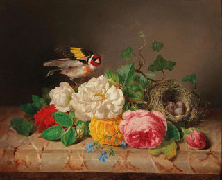 Rosenstock mit Distelfink und Vogelnest - Josef Lauer — Ansicht des Kunstwerks