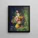 Naturstillleben mit Blumen, einer Spatz und einem Weinstockzweig - Josef Lauer — gerahmtes Bild an der Wand