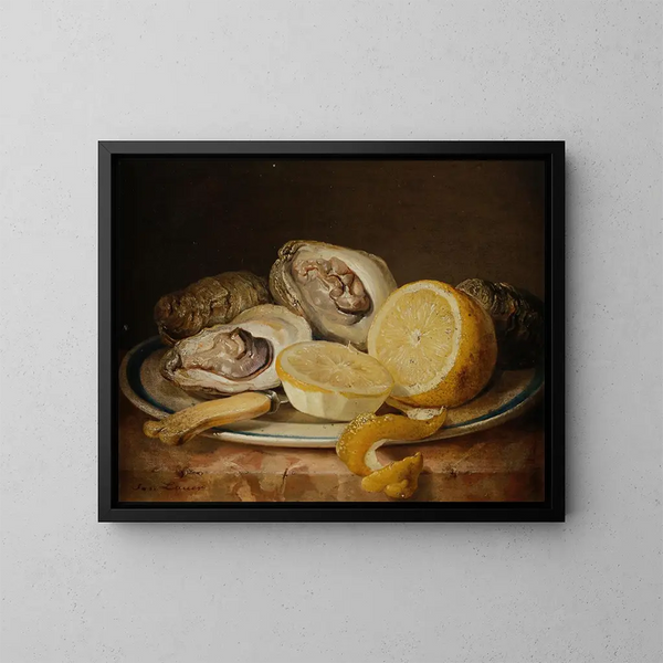 Stillleben mit Austern und Zitrone - Josef Lauer — gerahmtes Bild an der Wand
