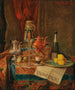 Eine üppige Stillleben mit einem Champagnerglas und einer Majolika-Kanne - Josef Mansfeld — Ansicht des Kunstwerks