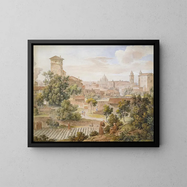 Ansicht des Klosters San Isidoro über Saint-Pierre in Rom - Joseph Anton Koch — gerahmtes Bild an der Wand