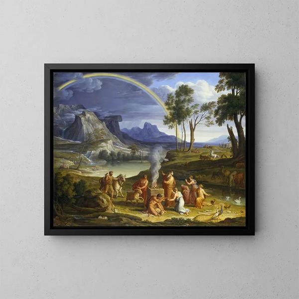 Landschaft mit Noah, der ein Dankopfer darbringt - Joseph Anton Koch — gerahmtes Bild an der Wand