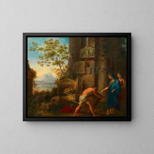 Thésée findet das Schwert seines Vaters Ägeus unter dem Felsen - Joseph Dorffmeister — gerahmtes Bild an der Wand