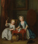 Kinder beim Spielen wahrscheinlich der Sohn des Künstlers Jacobus und seine Tochter Maria Joanna Sophia - Joseph Francis Nollekens — Ansicht des Kunstwerks