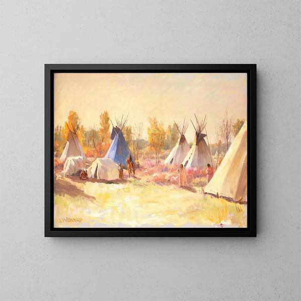 Das blaue Tipi - Joseph Henry Sharp — gerahmtes Bild an der Wand