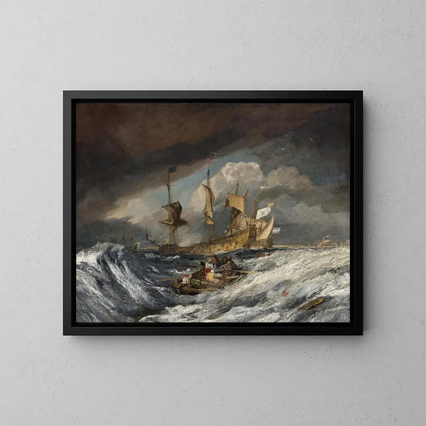Bateaux transportant des ancres vers les vaisseaux de guerre néerlandais - Joseph Mallord William Turner — gerahmtes Bild an der Wand