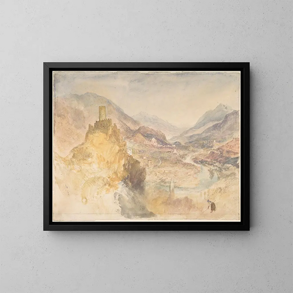 Le Val d'Aoste et le Château d'Argent vus d'en haut depuis Villeneuve - Joseph Mallord William Turner — gerahmtes Bild an der Wand