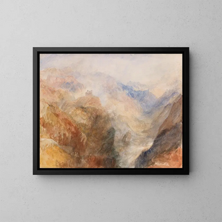 Montjovet gesehen von Saint-Vincent, blickend in Richtung des Aostatals nach Berriaz - Joseph Mallord William Turner — gerahmtes Bild an der Wand