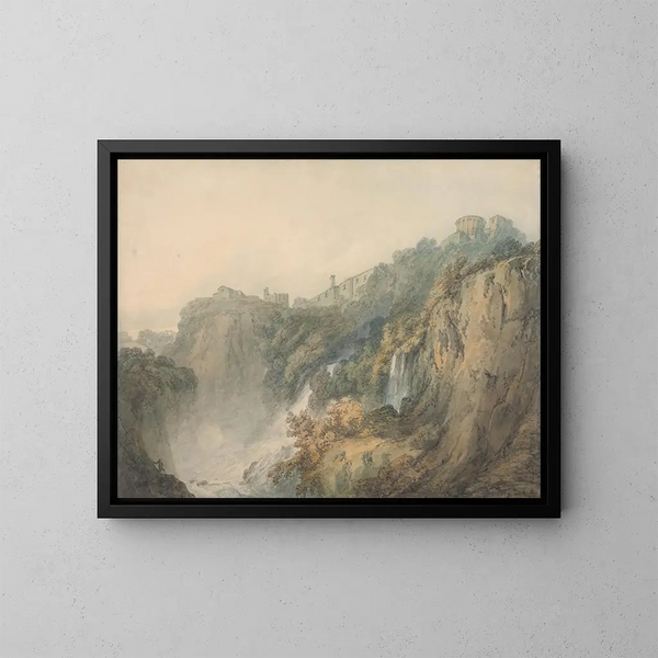 Tivoli mit dem Tempel der Sibylle und den Wasserfällen - Joseph Mallord William Turner — gerahmtes Bild an der Wand