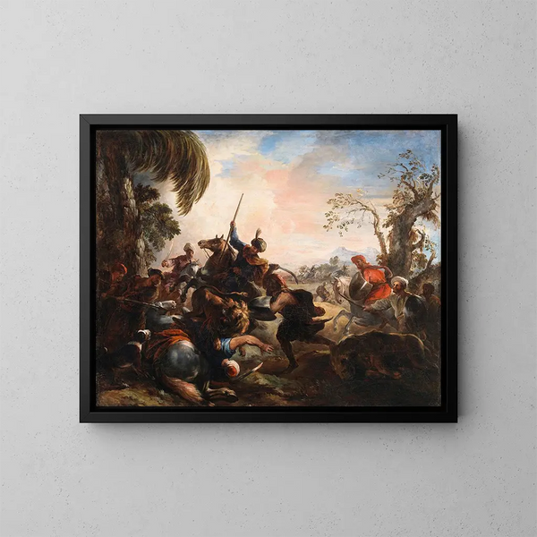 Jagd auf den Löwen - Joseph Parrocel — gerahmtes Bild an der Wand