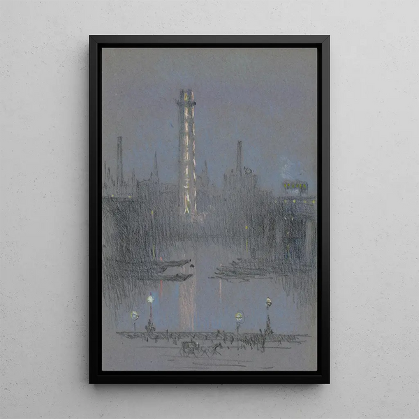 Joseph Pennell - Shot Tower with night lights from Embankment.webp