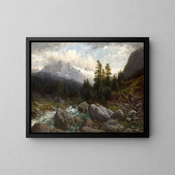 Atmosphärische Gewitterstimmung in den Berner Alpen - Joseph Schoyerer — gerahmtes Bild an der Wand