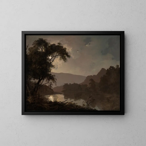 Ein Landschaft bei Mondschein - Joseph Wright de Derby — gerahmtes Bild an der Wand