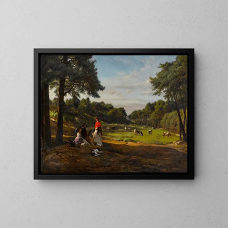 Josephus Laurentius Dyckmans - A pastoral landscape with figures sketching in the foreground.webp