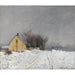 Reproduktion des Gemäldes Winterlicher Nebeltag, links ein gelbes Haus, dicker Schnee - Laurits Andersen Ring