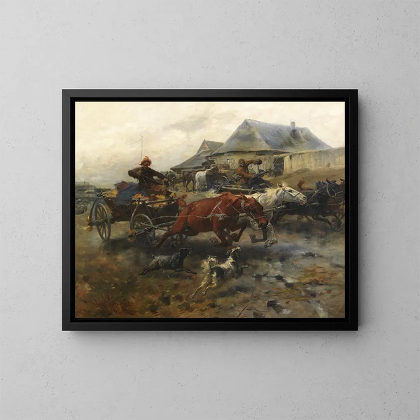 Rückkehr des Heuwagenmarktes - Józef Brandt — gerahmtes Bild an der Wand