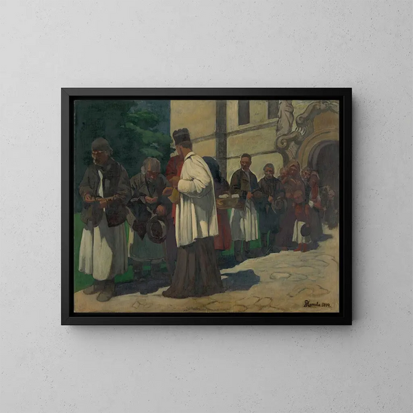 Almosen - Jozef Hanula — gerahmtes Bild an der Wand