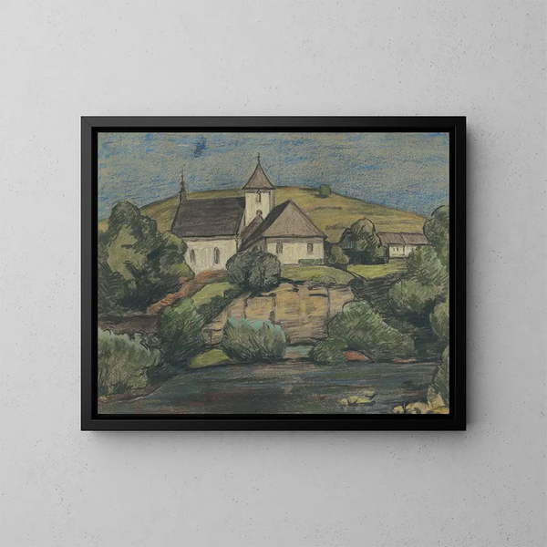 Vue de l'église - Jozef Hanula — gerahmtes Bild an der Wand
