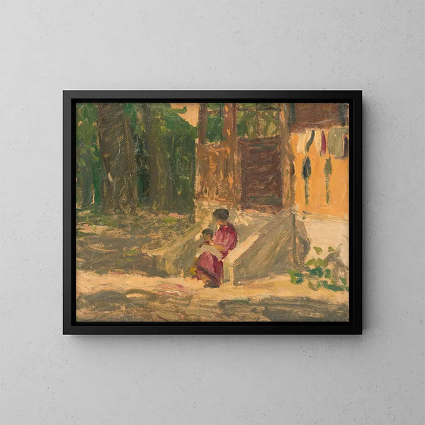 vor einem Haus - Jozef Teodor Mousson — gerahmtes Bild an der Wand