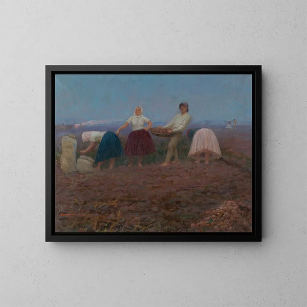 Die Kartoffelernte - Jozef Teodor Mousson — gerahmtes Bild an der Wand