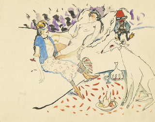 Frau mit ihrem Hund und Nacktem - Jules Pascin — Ansicht des Kunstwerks