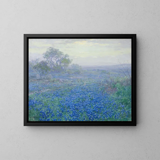 Ein bewölkter Tag, Bluebonnets in der Nähe von San Antonio, Texas - Julian Onderdonk — gerahmtes Bild an der Wand