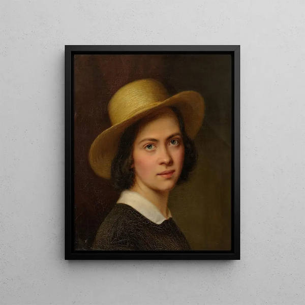 Selbstporträt mit Strohhut - Julie Wilhelmine Hagen-Schwarz — gerahmtes Bild an der Wand