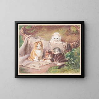 Katzen beim Spielen - Julius Adam der Ältere — gerahmtes Bild an der Wand