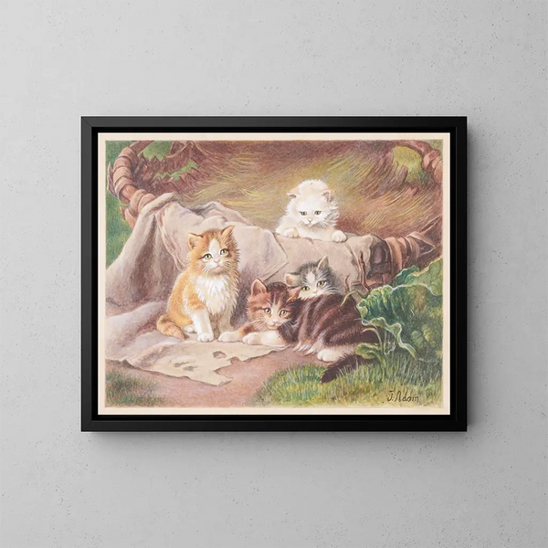 Katzen beim Spielen - Julius Adam der Ältere — gerahmtes Bild an der Wand