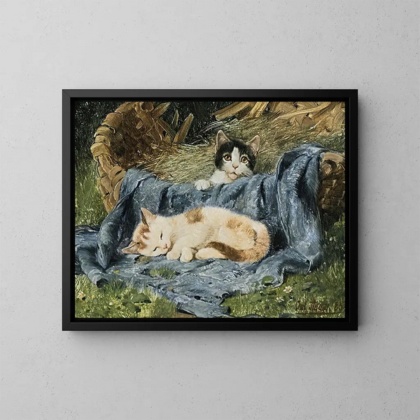 Zwei Kätzchen - Julius Adam der Jüngere — gerahmtes Bild an der Wand