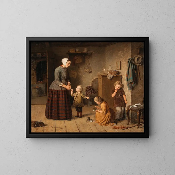 Ein Vorfall Die zerbrochene Porzellanfigur - Julius Friedländer — gerahmtes Bild an der Wand