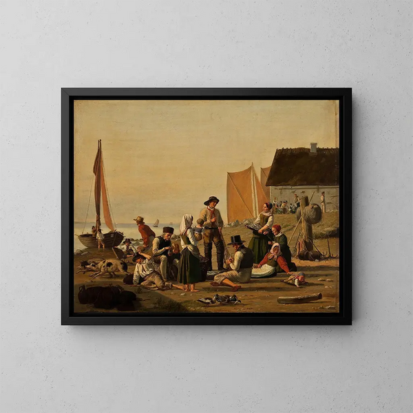 Szene in einem Fischerdorf bei Taarbk in Zeeland - Julius Friedländer — gerahmtes Bild an der Wand