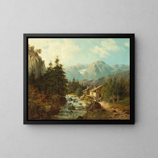 Mühle am Bachufer - Julius Rose — gerahmtes Bild an der Wand