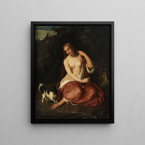 Julius Schrader - Halbakt eines jungen Mdchen mit Hund.webp