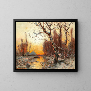 Winterlandschaft mit Birken im Abendlicht - Julius Sergius Klever — gerahmtes Bild an der Wand